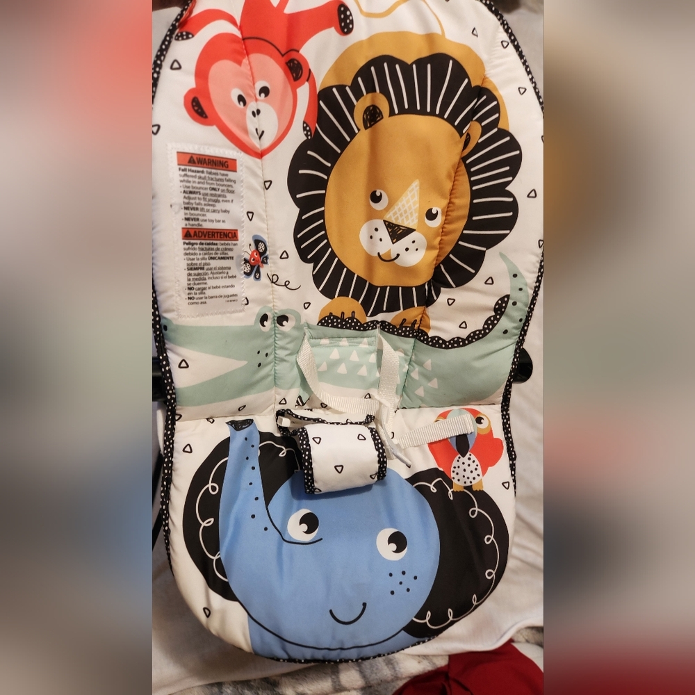 Animal Print Fisher Price Bouncer With Extra Batteries
